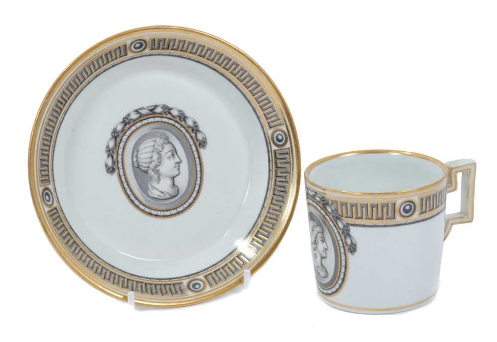 Vienna coffee can and saucer, circa 1780, painted en grisaille with a portrait in profile, the edge - Image 2 of 6