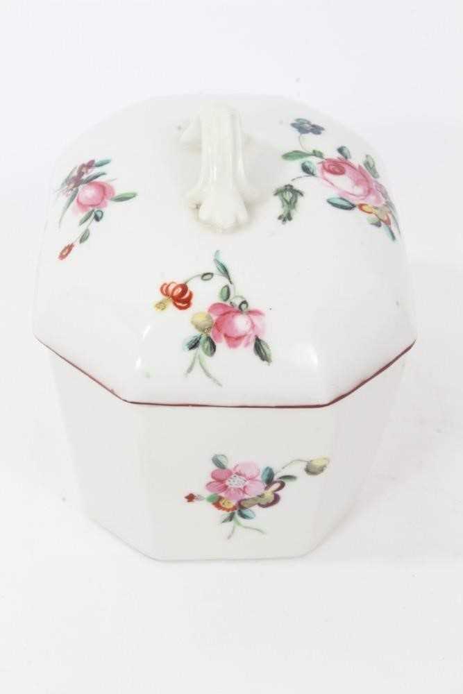 Derby canted rectangular butter tub and cover, circa 1760-65, polychrome painted with floral sprays, - Image 4 of 6