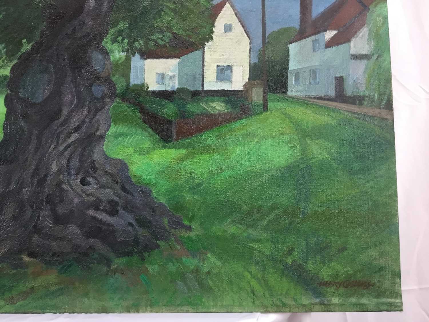Henry Collins (1910-1994) oil on canvas, laid down onto board, ‘Old oak, Fingringhoe’, signed, inscr - Image 2 of 10