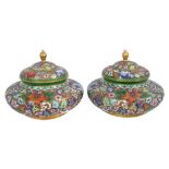 Pair of good quality Japanese cloisonné squat pots and covers