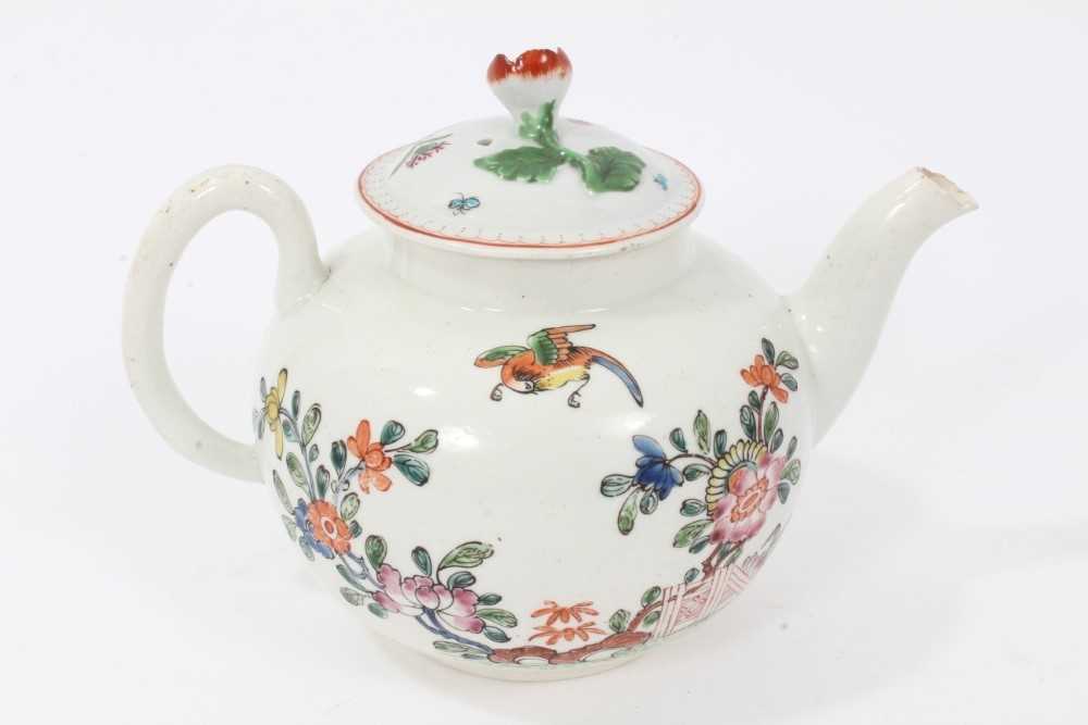 An early Worcester teapot, circa 1754-55, polychrome painted in the Chinese style, with non-matching - Image 2 of 9