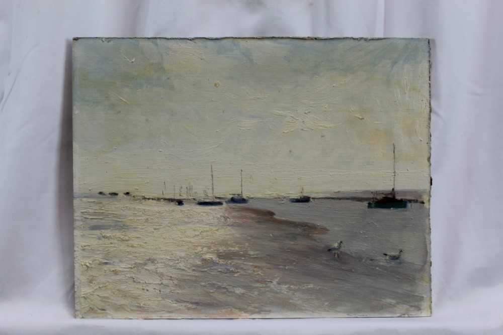 Fid Harnack, oil on board, West Mersea, Low water, signed and inscribed as titled verso