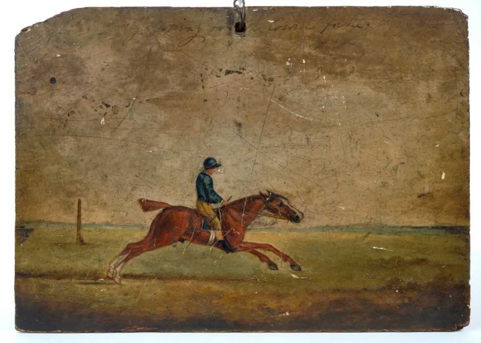 English School, early 19th century, oil on panel - Horse and Jockey, indistinctly inscribed, 17.5cm