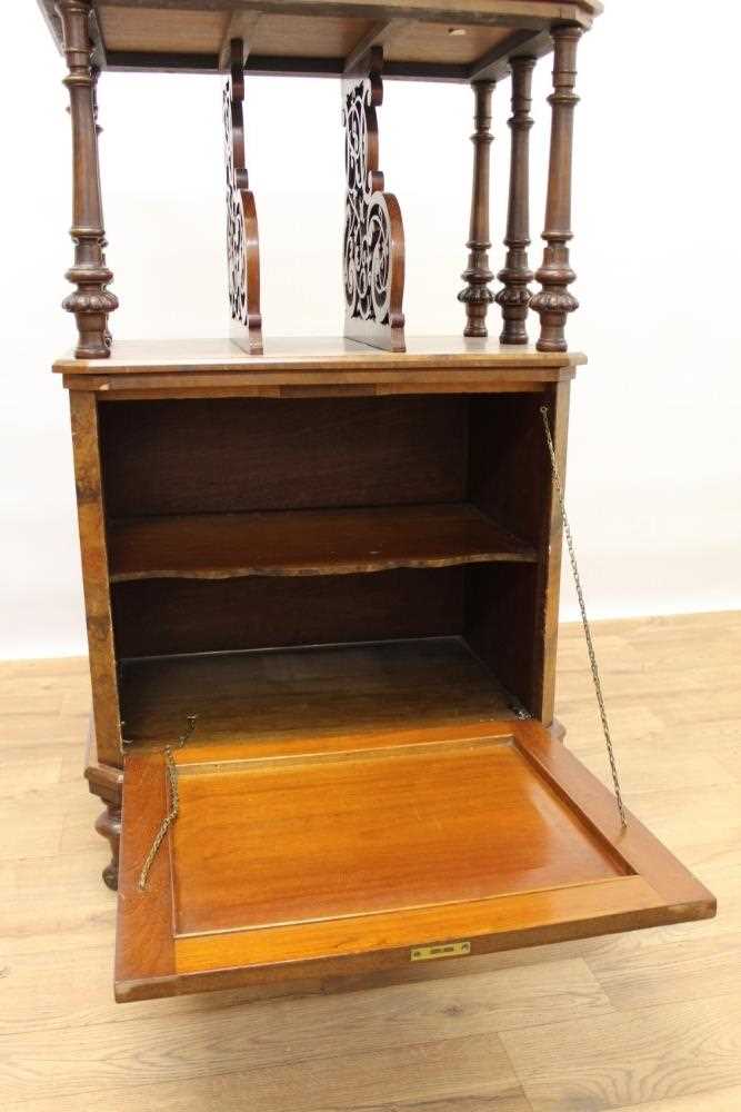 Victorian inlaid burr walnut veneered Canterbury with pierced brass galleried top, pierced divisions - Image 6 of 6