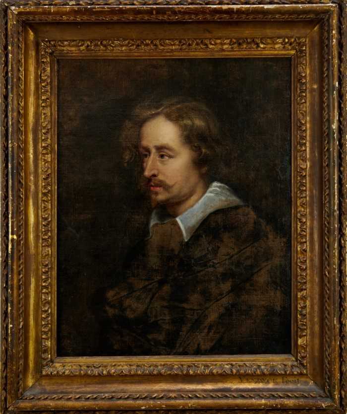 After Sir Anthony Van Dyke portrait sketch, 17th century oil on canvas, in Carlo Maratta frame