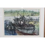 *Richard Bawden (b. 1936) etching and aquatint in colours, On the mud, Wivenhoe, signed and numbered