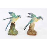 Pair of Crown Staffordshire models of Kingfishers, shown perched on naturalistic bases, 9cm high