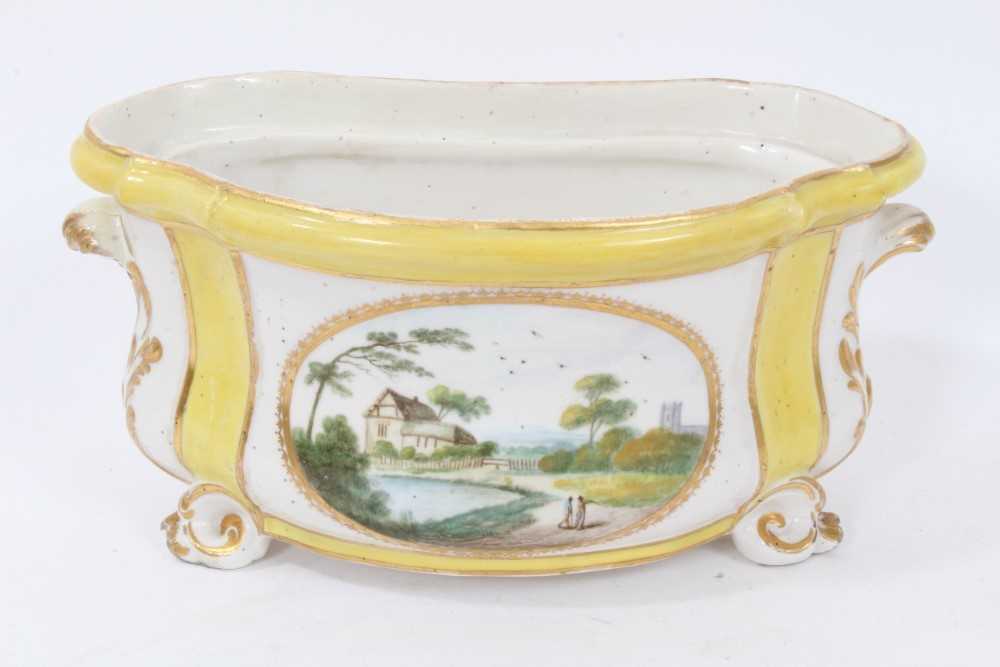 Derby yellow-ground bough pot, circa 1790-1800, polychrome painted with landscape scenes, with scrol