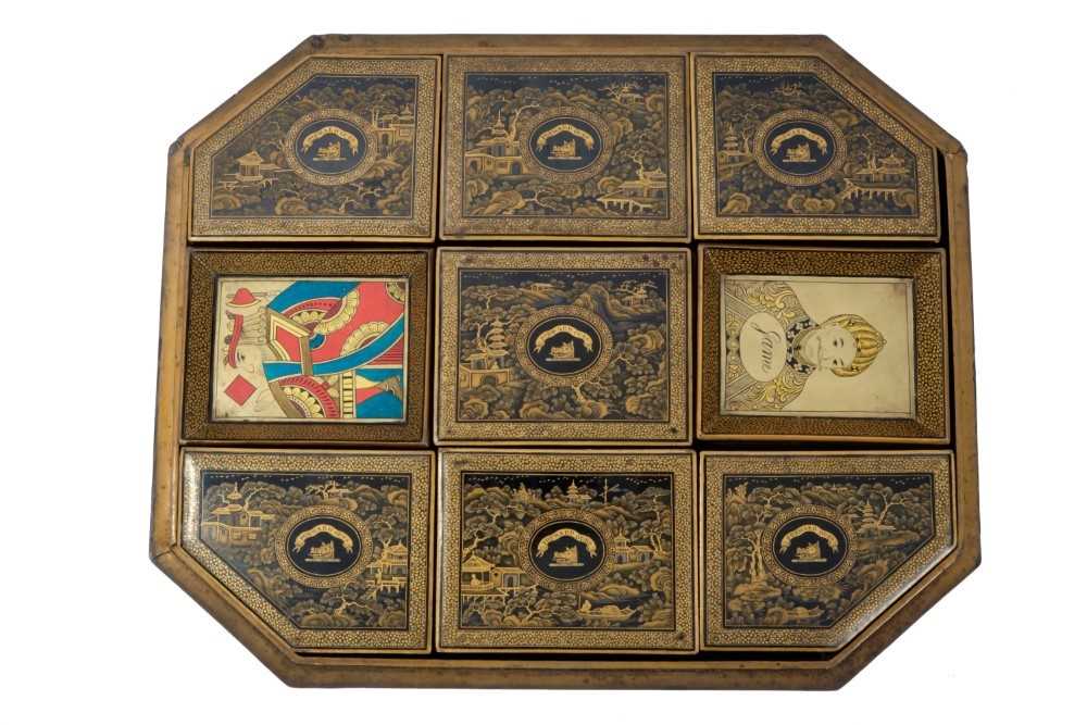 Fine early 19th Chinese lacquer games box containing fitted interior with games trays, a good collec - Image 5 of 21