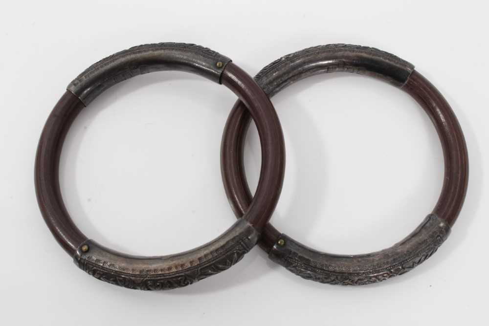 Two 19th century Chinese carved bamboo and silver mounted bangles and a Chinese silver bracelet - Image 6 of 9
