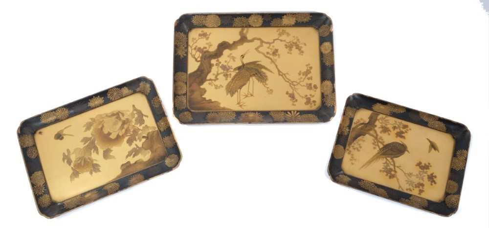 Set of three 19th Century Japanese lacquered trays