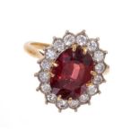 Diamond and garnet cluster ring