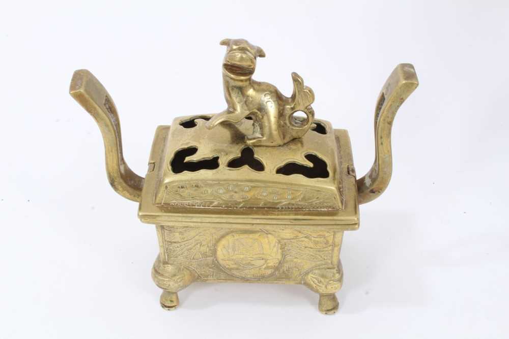 Chinese carved wooden figural group and lidded brass censor - Image 4 of 7