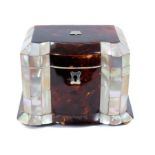 George IV tortoiseshell and mother of pearl tea caddy of small size.