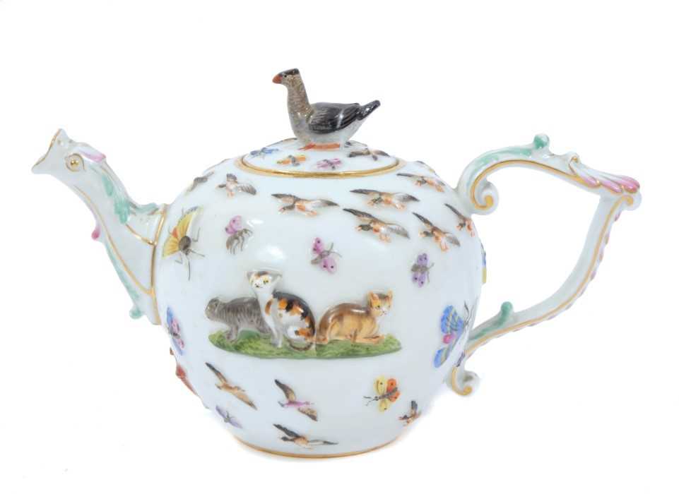 Meissen bird and animal moulded teapot and cover, circa 1880