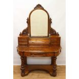 Victorian burr walnut veneered dressing table with arched mirror with jewellery compartment enclosed