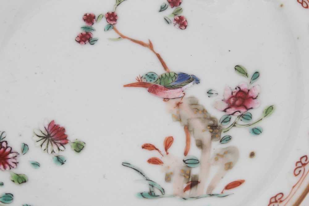 Chinese famille rose bowl and saucer, Qianlong period, the bowl decorated with landscape scenes, and - Image 9 of 10