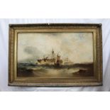 Manner of William Henry Williamson oil on canvas - shipping off the coast, in gilt frame