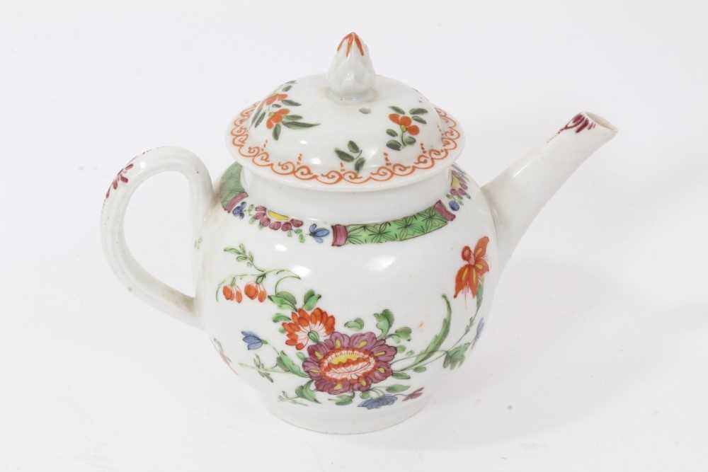 Rare Plymouth teapot, circa 1768-70, of small size, polychrome painted with flowers, with Bristol co - Image 2 of 5
