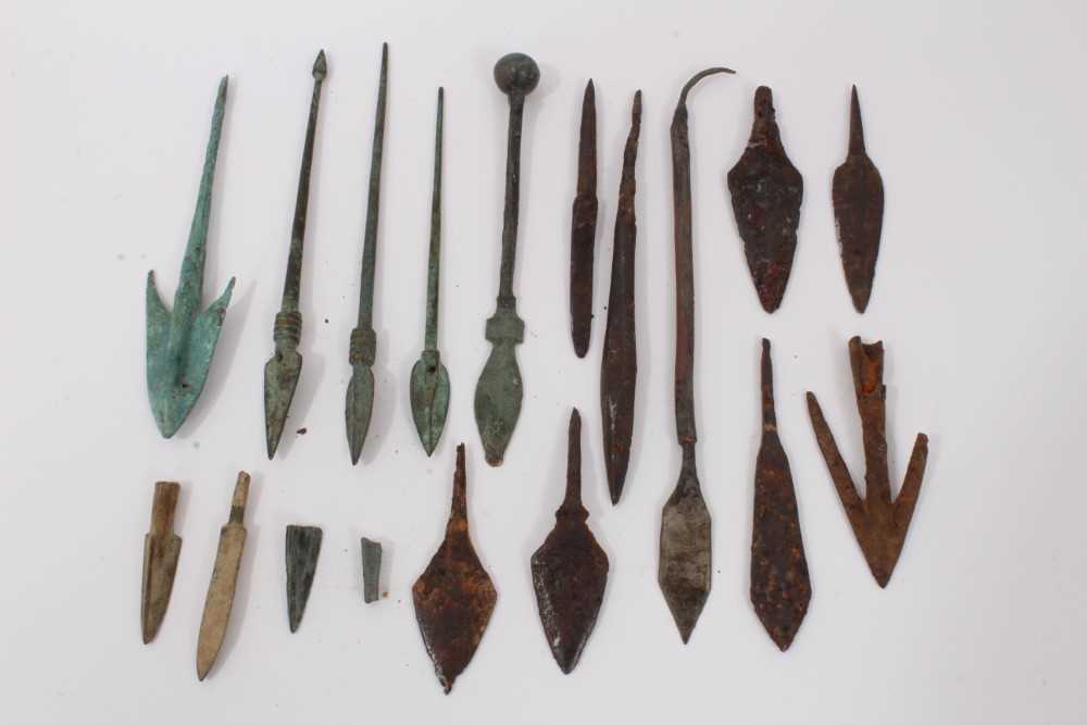 Collection of bronze arrows and spear points, Roman and later (14)