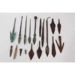 Collection of bronze arrows and spear points, Roman and later (14)