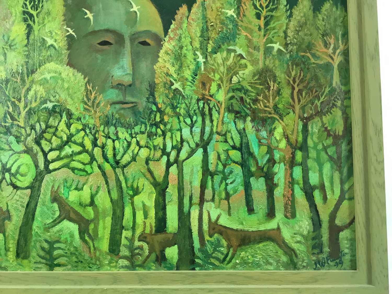 John W Farrington (b.1933) oil on board - The Giant in the Forest II, signed and dated ‘99, framed - Image 5 of 9