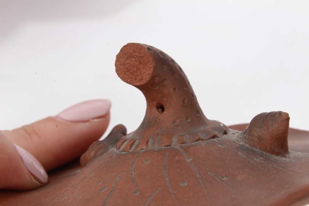 Two interesting Chinese terracotta teapots, one depicting lotus leaf with frog and snail - Image 14 of 16