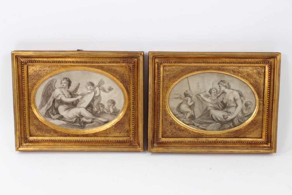 Pair of Regency period oval sepia engravings with original text to reverse. Rowley Gallery, Kensingt