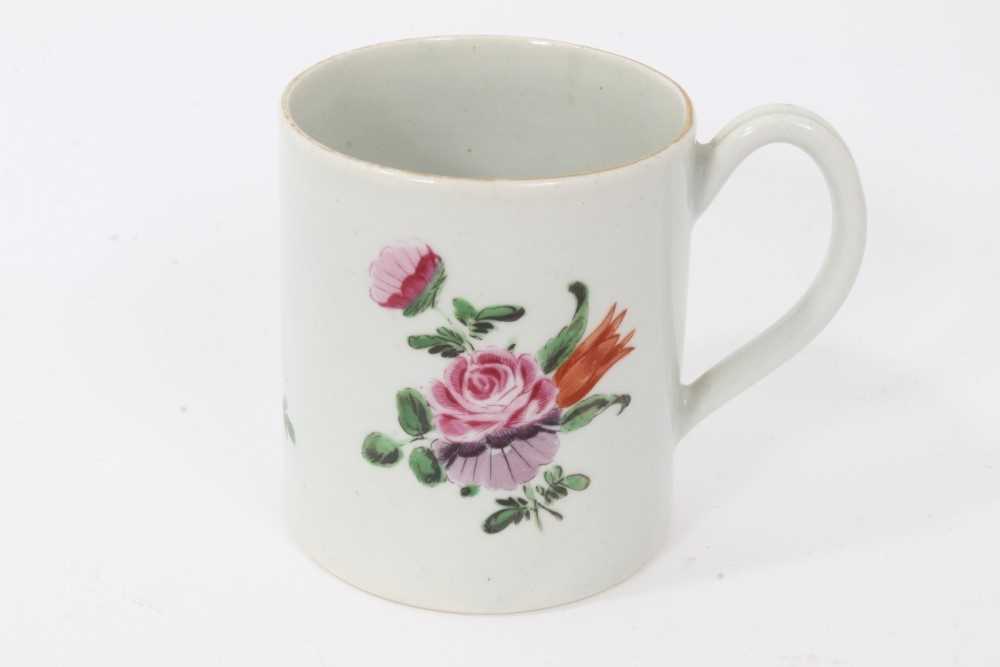 Worcester small mug or coffee can, circa 1770, polychrome painted with floral sprays, 6.5cm high