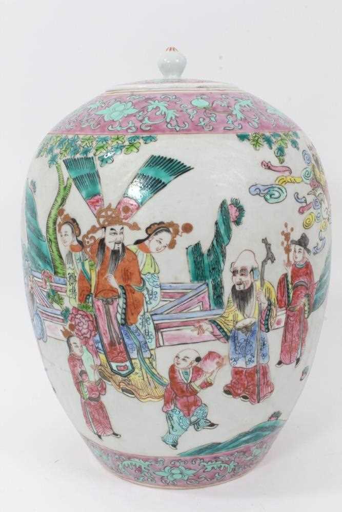 Chinese famille rose jar, cover and stand - Image 2 of 11