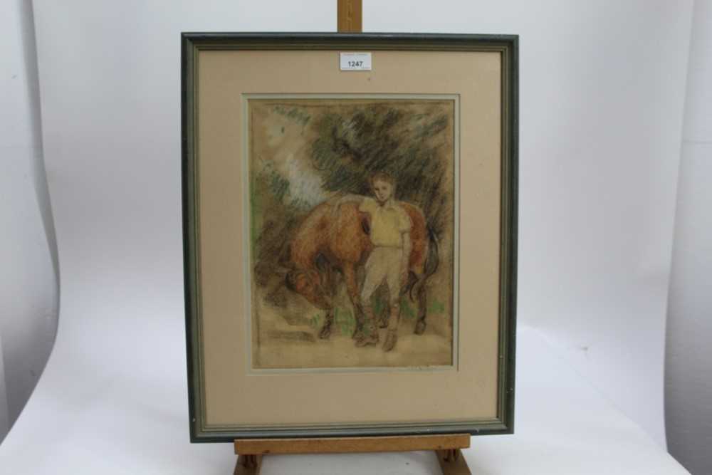 Percy Harland Fisher (1867-1944) pastel - a boy and a horse, in glazed frame - Image 2 of 5