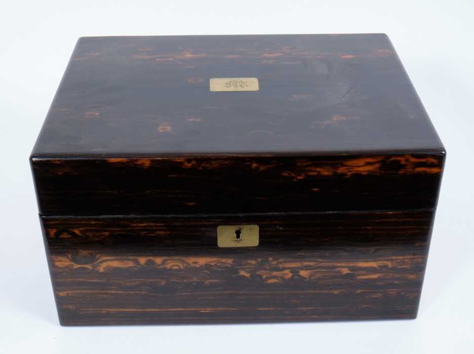 Victorian coromandel toiletry box with silver mounted cut glass fittings - Image 2 of 12