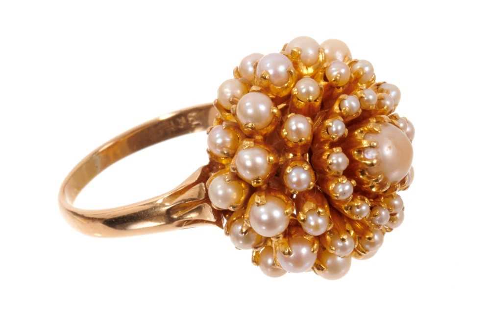Cultured pearl cluster cocktail ring with a domed flower head cluster of cultured pearls in claw set - Image 2 of 3