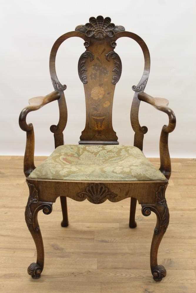 George I style walnut and inlaid crook arm elbow chair - Image 5 of 9