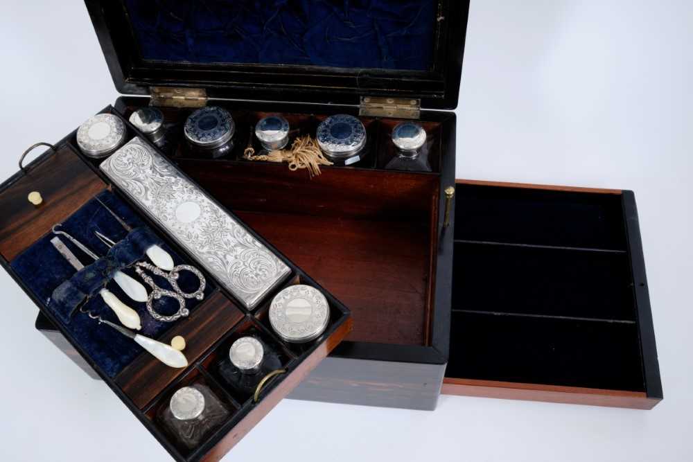 Victorian coromandel toiletry box with silver mounted cut glass fittings - Image 4 of 12