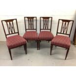 Set of four Edwardian mahogany and marquetry inlaid salon chairs