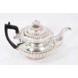 Old Sheffield plate teapot of bulbous form with a half fluted body and cover