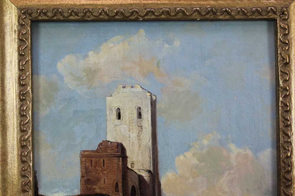 Clarkson Frederick Stanfield oil on canvas ? Castle, label verso. - Image 5 of 10