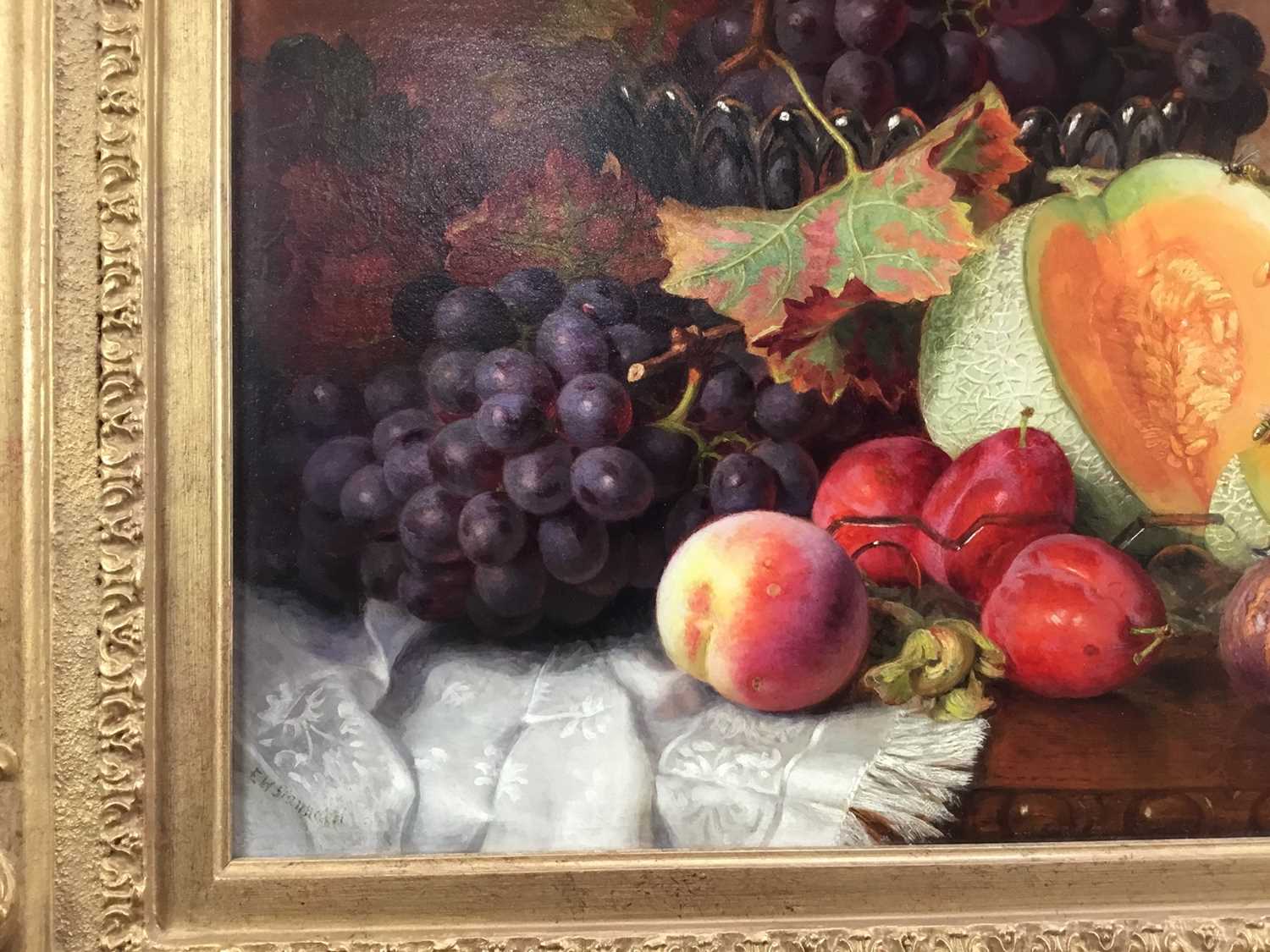 Eloise Harriet Stannard (1829-1915) oil on canvas, still life of melons and grapes - Image 7 of 8