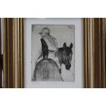 M. B. late 20th century, signed limited edition etching - Jockey and Horse, 88/150, dated '88, 18cm