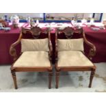 Pair of 19th century style Irish mahogany elbow chairs