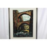 Penny Berry Paterson (1941-2021) signed limited edition woodcut - Elvas Aquaduct, 4/5, 78.5cm x 58cm