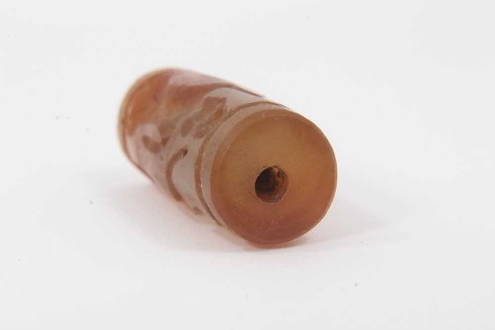 Ancient carved carnelian cylinder seal, Near Middle East, carved with figures, approximately 3.5cm l - Image 5 of 8