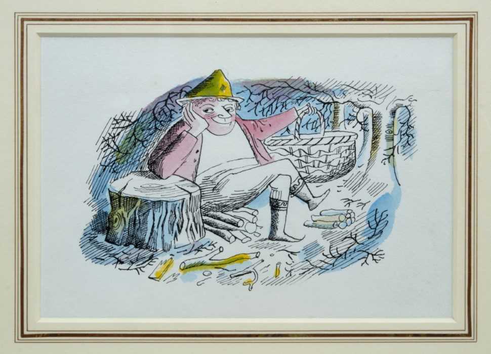 *John Ward (1917-2007) pen, ink and watercolour - The Woodcutter, in glazed gilt frame, 13cm x 19cm