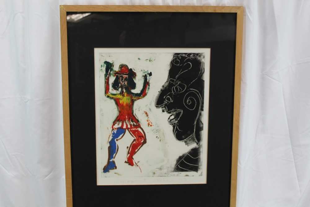 John Kiki (b. 1943) monoprint 'Red Dancer' signed and inscribed - Image 2 of 8