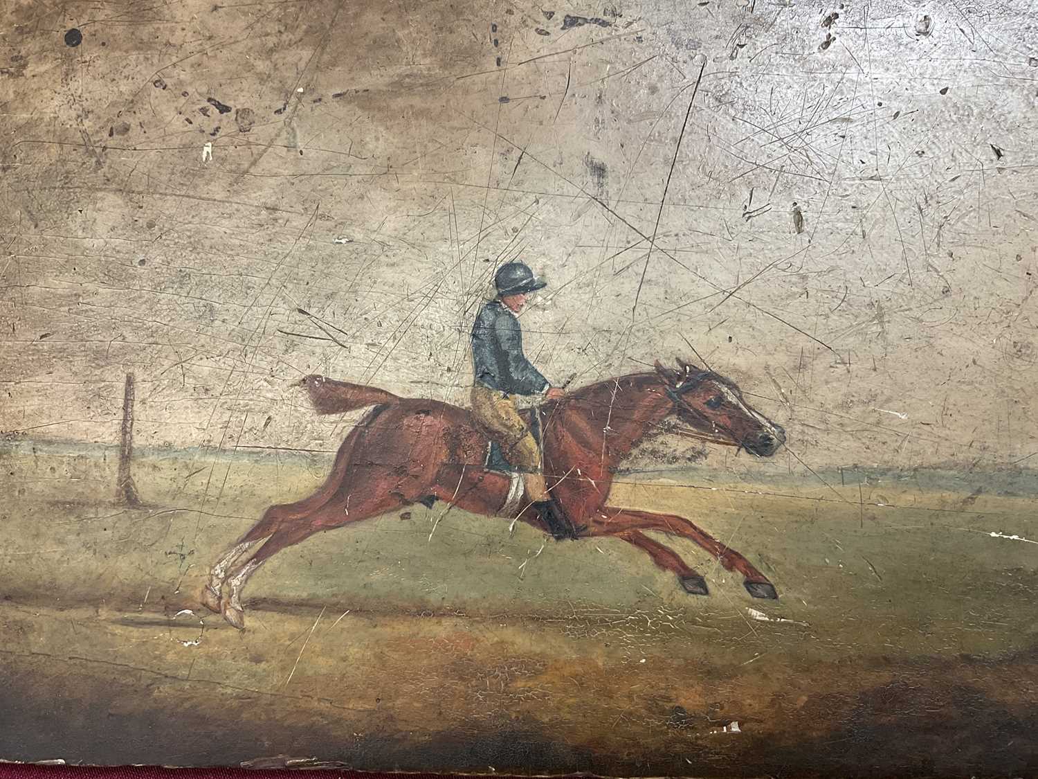 English School, early 19th century, oil on panel - Horse and Jockey, indistinctly inscribed, 17.5cm - Image 2 of 8