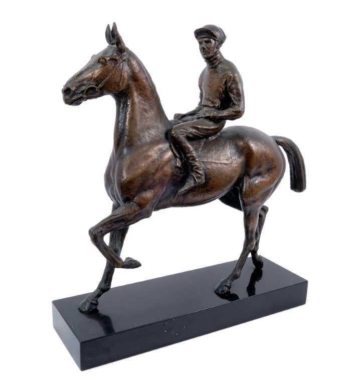 Bernard Winskill (d. 1980) large bronze sculpture of Arkle with Pat Taaffe up, 50cm long, raised on