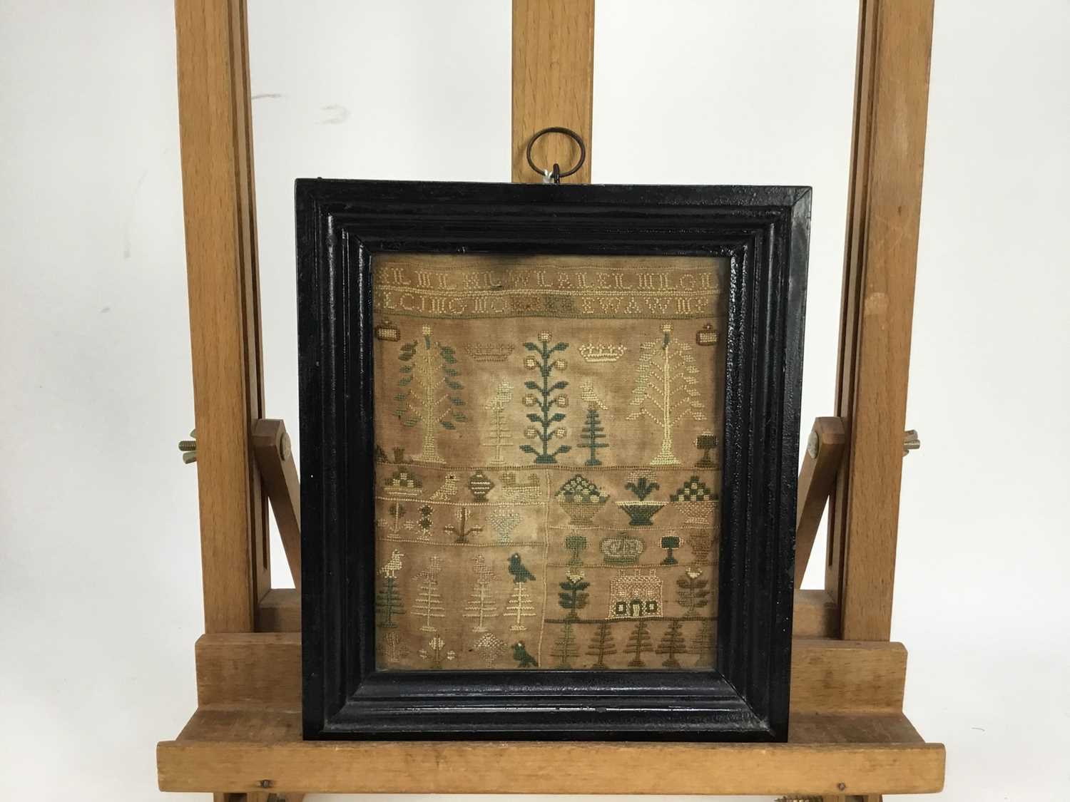 Adam and Eve sampler, dated 1798, in ebonised frame, together with a smaller sampler and a religious - Image 3 of 11