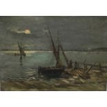 Attributed to Henry Jones Thaddeus (1859-1929) oil on panel, moonlit harbour scene, unsigned, 24 x 3