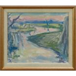Margaret Thomas (1916-2016) oil on board - Winter Evening on the Waveney, initialled, titled verso,